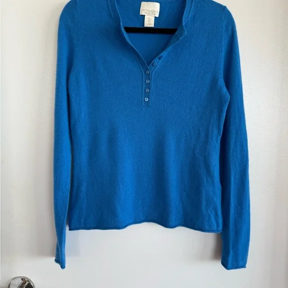 Cynthia Rowley Vibrant Blue Long Sleeve Cashmere 2ply Pullover Top - Picture 2 of 5
